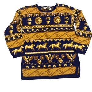 Vittadini Sport gold royal blue horses lion head phoenix cotton sweater